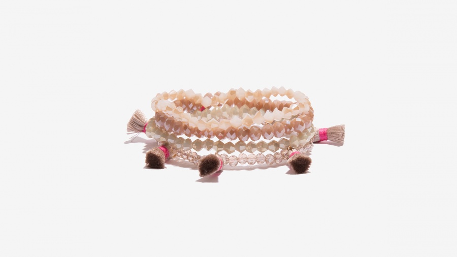Nalì bracciale in set elastico con tassel e beads 16392 bianco - dettaglio 1