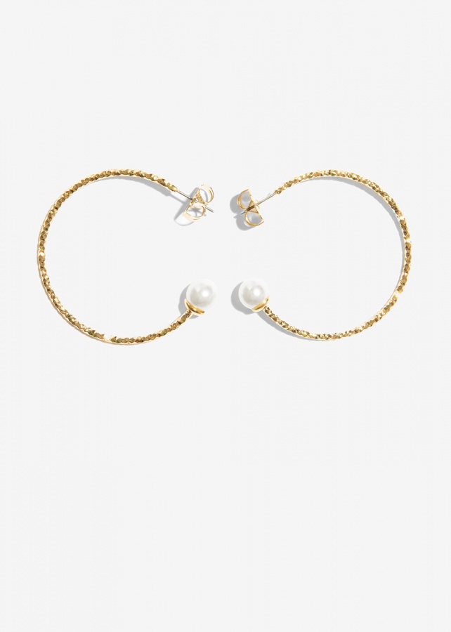Nalì orecchini cerchio martellato amor0534 oro e perla - dettaglio 1