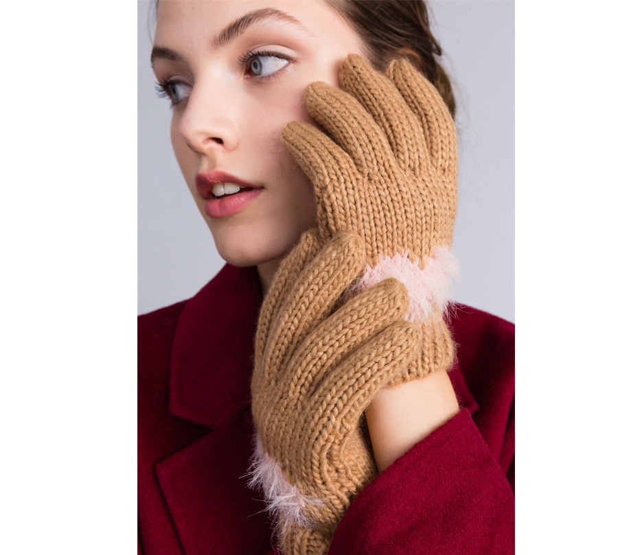 Twinset guanti in maglia con cuore aa8p5c bicolor light pink e camel acrilico - dettaglio 2