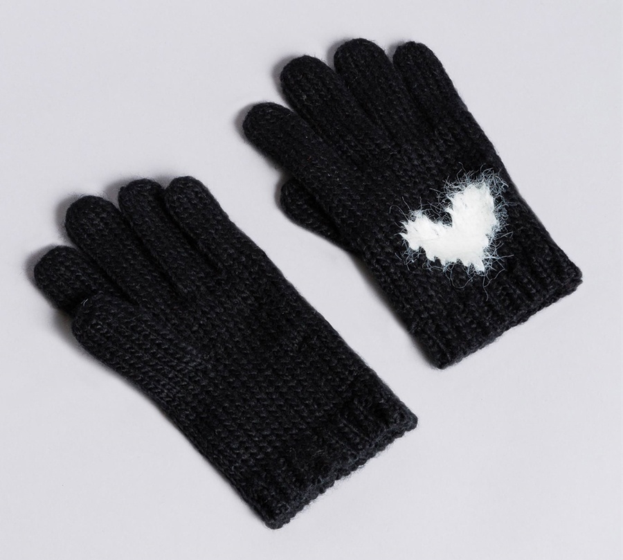 Twinset guanti in maglia con cuore aa8p5c bicolor bianco "neve" e nero acrilico - dettaglio 1