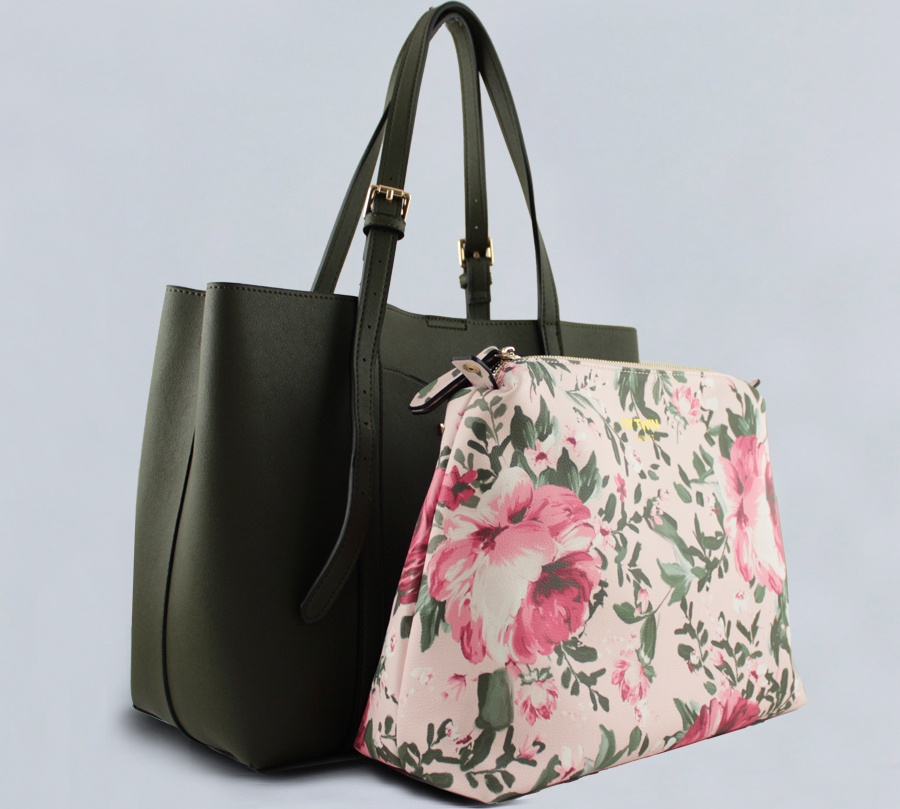 My Twin Shopping bag in Similpelle e Pochette Stampata Bicolor Verde e Rose Rosa VA8PGN - dettaglio 2