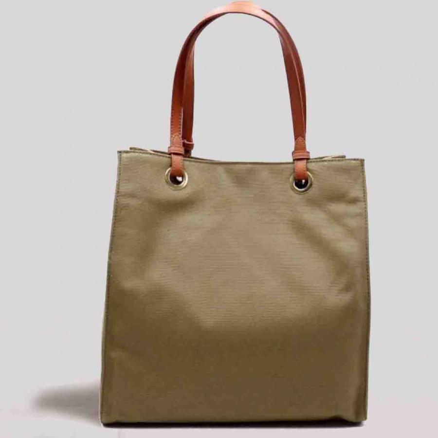 Twinset shoppin bag media con logo 191to8200 olive canvas e manici in similpelle - dettaglio 3