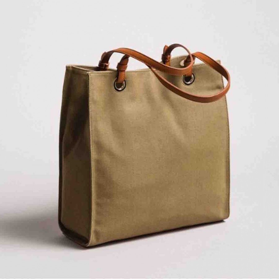 Twinset shoppin bag media con logo 191to8200 olive canvas e manici in similpelle - dettaglio 4
