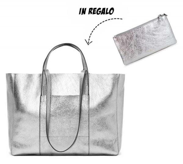 Gianni Chiarini Shopping bag Superlight Argento + OMAGGIO Portafoglio - 6986/P-8150